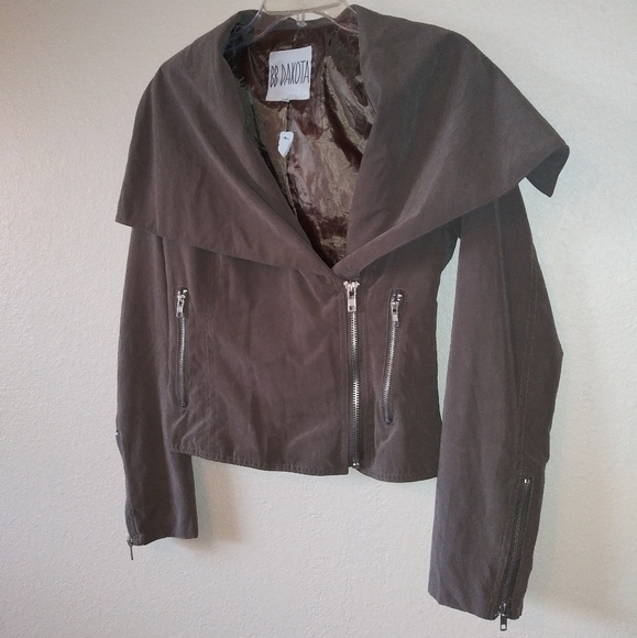 BB Dakota Moto Jacket Anthropologie Faux Suede Grey Green - Picture 2 of 8